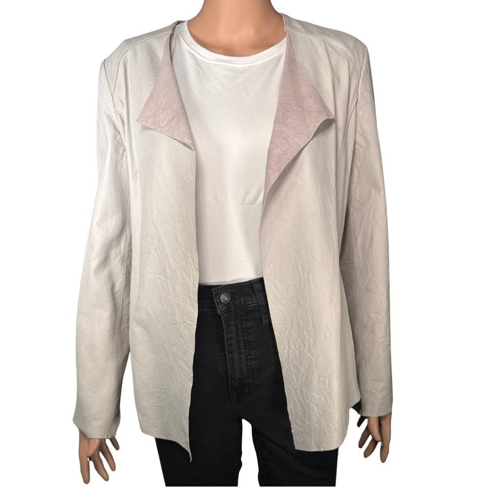 Cigno Nero Women Gray Genuine Leather Italian Open Front Jacket Blazer Size 42